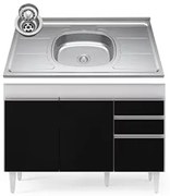 Balcão Gabinete com Pia Inox 120cm Michigan Branco/Preto - Lumil