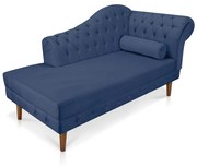 Divã Recamier Capitonê Mônaco 165 cm Suede Azul Marinho Pés Chanfrado - D'Rossi