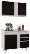Kit Armário Aéreo e Balcão de Cozinha Lavanderia Aurora com Tampo 100 cm - D'Rossi - Branco e Preto