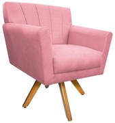 Poltrona Laura Base Giratória de Madeira Suede Rosa Bebê - ADJ Decor