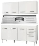 Armário Aéreo Panamá e Balcão Gabinete Áustria com Pia Inox 160cm Bran