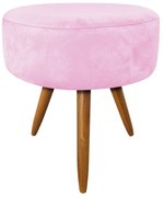 Puff Larissa Suede Rosa Bebê Pés Palito de Madeira- D'Rossi