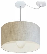 Lustre Pendente Cilíndrico Com Desvio Md-4231 Cúpula em Tecido 50x30cm Rustico Bege - Bivolt