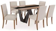 Conjunto Mesa de Jantar Dinant Vidro e Base Preta + Cadeiras Halle Encosto Estofado - 67642 Sun House