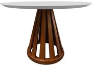 Mesa Jantar Maitê Redonda Tampo MDF Vidro Fendi e Base Ripada Amêndoa 135 cm - 69377 Sun House