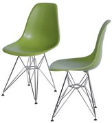 Kit com 2 Cadeiras Eames Policarbonato com Base Cromada na Cor Verde - 64550 Sun House