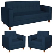 Kit Sofá 2 Lugares e 2 Poltronas Denver Suede Azul Marinho - ADJ Decor