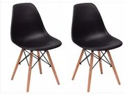 Kit 02 Cadeiras Eiffel Charles Eames F01 Preta Base de Madeira DSW - M