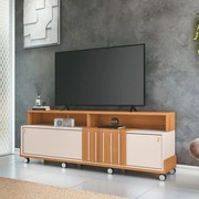 Bancada Decorativa Glamour TV até 70 Pol Ripada MDP/MDF Pés Rodízio Cinamomo/Off White G26 - Gran Belo