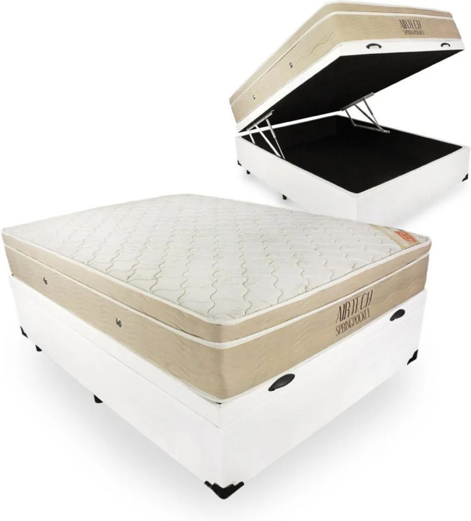 Cama Box com Baú Casal Colchão De Molas Ensacadas Ortobom AirTech SpringPocket