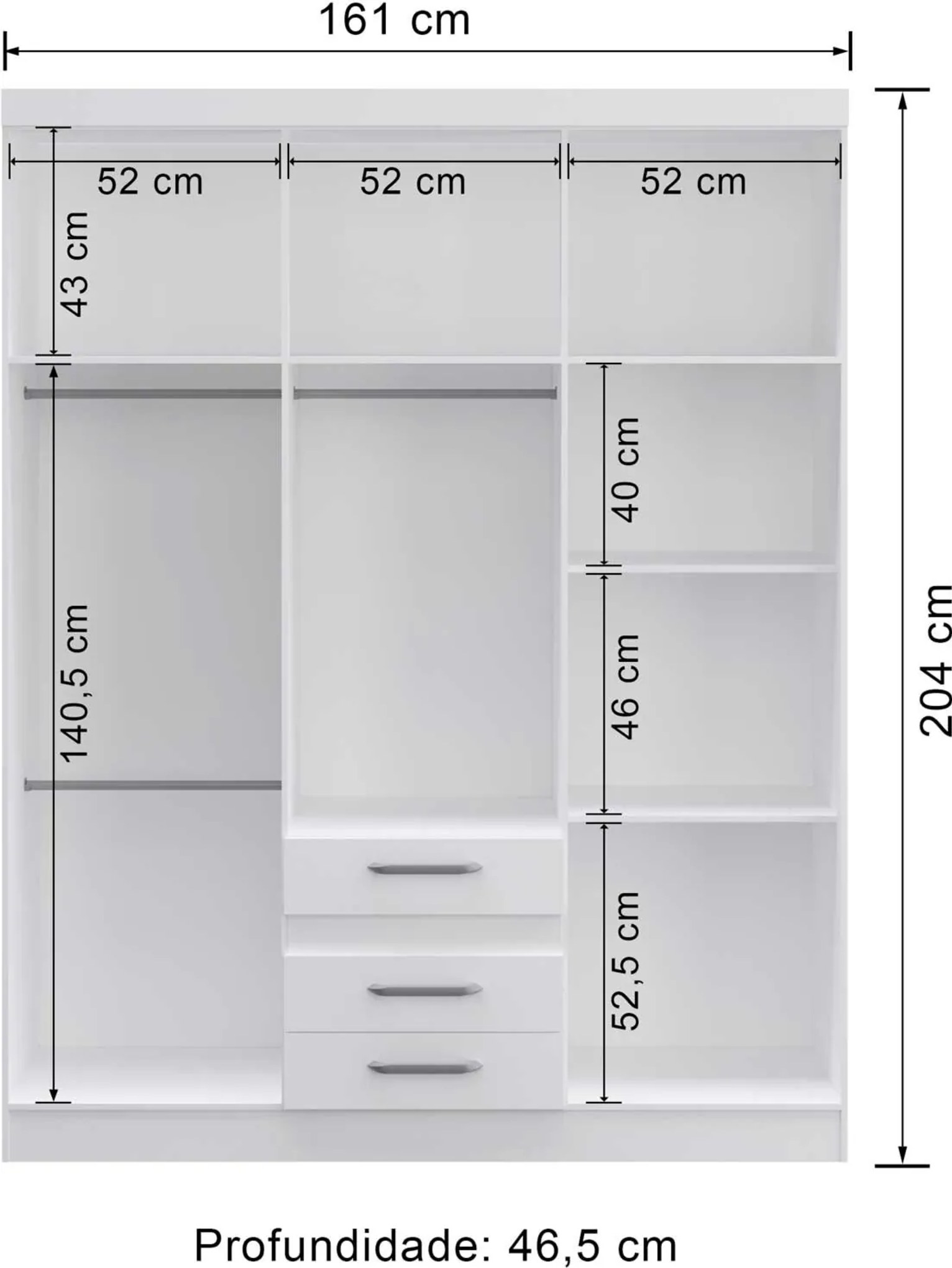 Guarda Roupas Opala 6 Portas 3 Gavetas Branco Decibal Moveis Biano