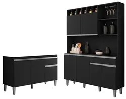 Cozinha Compacta Alice e Balcão Gabinete Sem Tampo Tatiane 120cm Preto