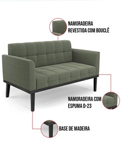 Namoradeira 2 Poltronas Base Madeira Fixa Pto Elisa Bouclê Menta D03 - D'Rossi