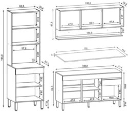 Armário de Cozinha 3 Peças Balcão 150cm com Tampo Lina16 Z06 Gris/Frei