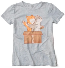 Camiseta Baby Look Gato Gatinhos Na Caixa Titanic - Cinza Claro - P