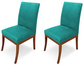 Conjunto 2 Cadeiras Raquel para Sala de Jantar Base de Eucalipto Suede Azul Tiffany