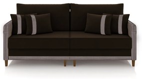 Sofá Living Montecarlo 2 Lugares Bipartido 212cm Pés em Madeira Veludo/PU Marrom/CinzaG33 - Gran Belo