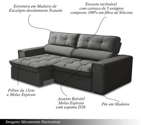 Sofá Retrátil e Reclinável 2 Lugares 180cm Welton Veludo Grafite G22 - Gran Belo