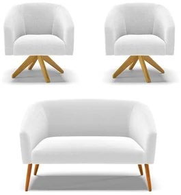 Namoradeira e 2 Poltronas Giratória MA30 Stella Bouclê D03 - D'Rossi - Off White