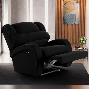 Poltrona do Papai Reclinável Napoli Power Touch Massagem Veludo Preto FH1 - D'Rossi