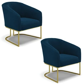 Poltrona Decorativa Industrial Dourado kit 2 Stella Bouclê D03 - D'Rossi - Azul