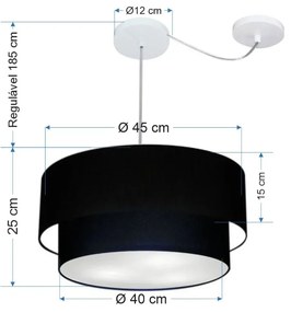 Lustre Pendente Cilíndrico Com Desvio Preto MJ-4360 Para Mesa de Jantar e Estar