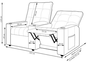 Poltrona do Papai Reclinável Sala de Cinema Movie 2 Lugares Manual Baú USB PU Bege G23