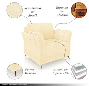 Kit 2 Poltronas Decorativas Violet Pés em Alumínio Preto Bouclê Bege G45 - Gran Belo