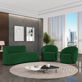 Sofá 4 Lugares Orgânico 220cm Morgan e 2 Poltronas Lua Suede Verde D03 - D'Rossi