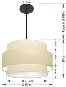 Lustre Pendente Cilíndrico Md-4384 Cúpula em Tecido Bege Tam 50cm