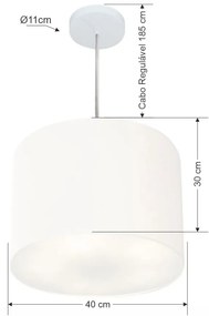Lustre Pendente Cilíndrico Md-4216 Cúpula em Tecido 40x30cm Branco - Bivolt