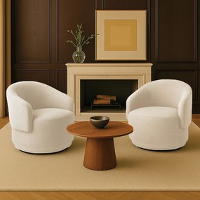 Poltrona Decorativa Orgânica Giratória Kit 2 Névoa Bouclê Bege E03 - D'Rossi