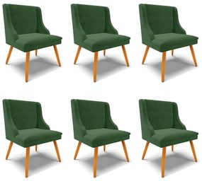 Kit 6 Cadeiras Decorativas Sala de Jantar Pés Palito de Madeira Firenze Suede Verde Esmeralda/Natural G19 - Gran Belo