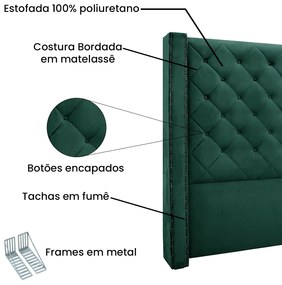 Cabeceira Cama Box Solteiro 90cm e Recamier Vicenza Veludo Verde S04 - D'Rossi