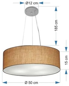 Lustre Pendente Cilíndrico Vivare Md-4134 Cúpula em Tecido 50x15cm - Bivolt