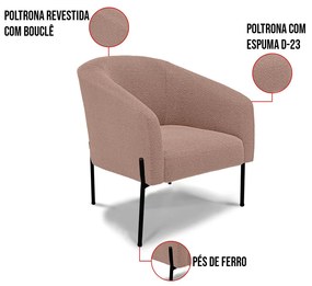 Sofá Namoradeira e Poltrona Pé Ferro Preto Stella Bouclê Rosê D03 - D'Rossi