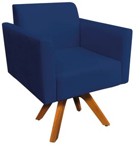 Kit 02 Poltronas Giratória Marisa Suede Base Madeira MM30 D'Rossi - Azul Marinho