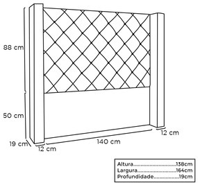 Cabeceira Cama Box Casal 140 cm Vicenza Veludo Vinho S04 - D'Rossi