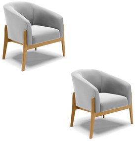 Poltrona Decorativa Base de Madeira kit 2 Stella Suede D03 - D'Rossi - Cinza