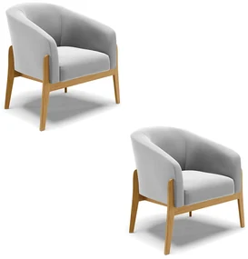 Poltrona Decorativa Base de Madeira kit 2 Stella Suede D03 - D'Rossi - Cinza