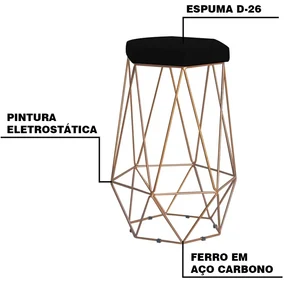 Kit 2 Banqueta Decorativa Rubel Base Gold Veludo Preto G41 - Gran Belo