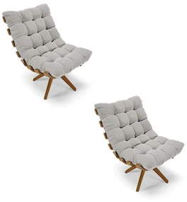 Poltrona Giratoria Costela Kit 2 Veludo Cinza Base de Madeira MA30 M11 - D'Rossi