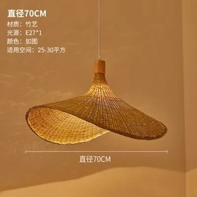 Luminária Pendente Japonês Bambu Rattan Tecelagem Retro Jardim Restaurante Estudo Quarto e Sala de Estar Luz - Rattam-D70CM - China