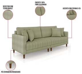 Sofá 3 Lugares Living 196cm Pés Madeira Cléo Bouclê K01 - D'Rossi - Verde