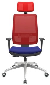 Cadeira Office Brizza Tela Vermelha Com Encosto Assento Aero Azul RelaxPlax Base Aluminio 126cm - 63530 Sun House