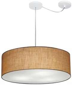 Lustre Pendente Cilíndrico Com Desvio de Centro Vivare Md-4262 Cúpula em Tecido 55x15cm - Bivolt - Palha - 110V/220V