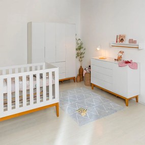 Kit Quarto Infantil Elfe Branco Fosco Cômoda 4 Gavetas e 1 Porta + Guarda-Roupa + Berço Noah com Pés Square em Madeira