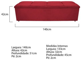 Calçadeira Munique 140 cm Casal Suede Vermelho - ADJ Decor