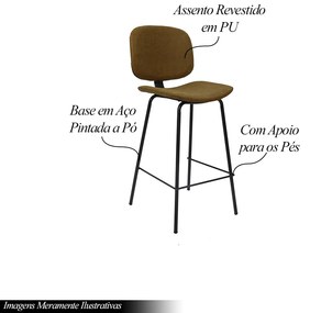 Banqueta Decorativa Kendrick PU c/Apoio Para os Pés Base Aço Caramelo G56 - Gran Belo