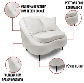 Poltrona Decorativa Orgânica Pé Ferro Pto Kit 2 Zaya Bouclê OffWte C05 - D'Rossi